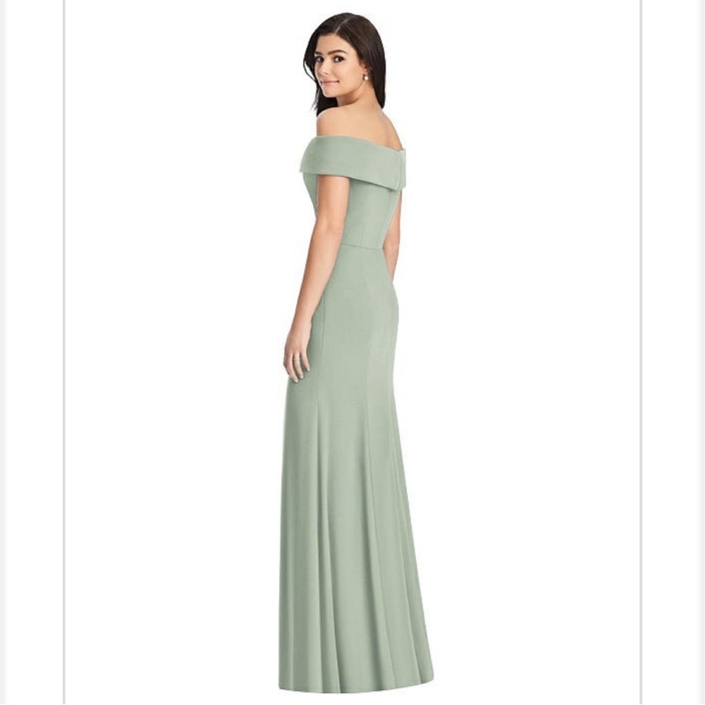Dessy Collection Style 3030 | Crepe Cuffed Off-the-Shoulder Trumpet Gown